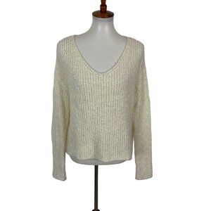 Skylar Madison Women’s Sweater Small White V Neck Long Sleeve Minimalist